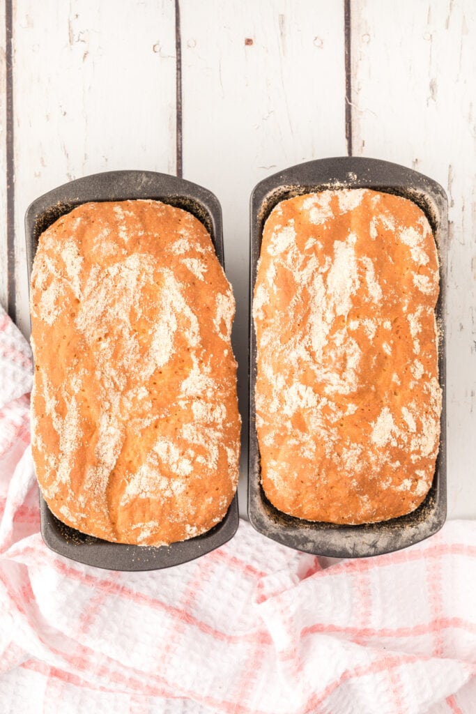 Bake for 35 minutes or until golden brown. Remove the bread from the pans immediately and cool on wire racks. 