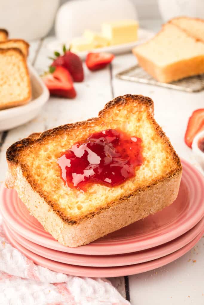 slice of english muffin bread with jam