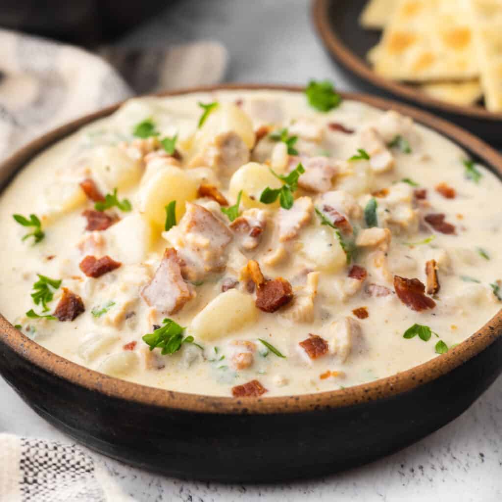 new england clam chowder in bowl