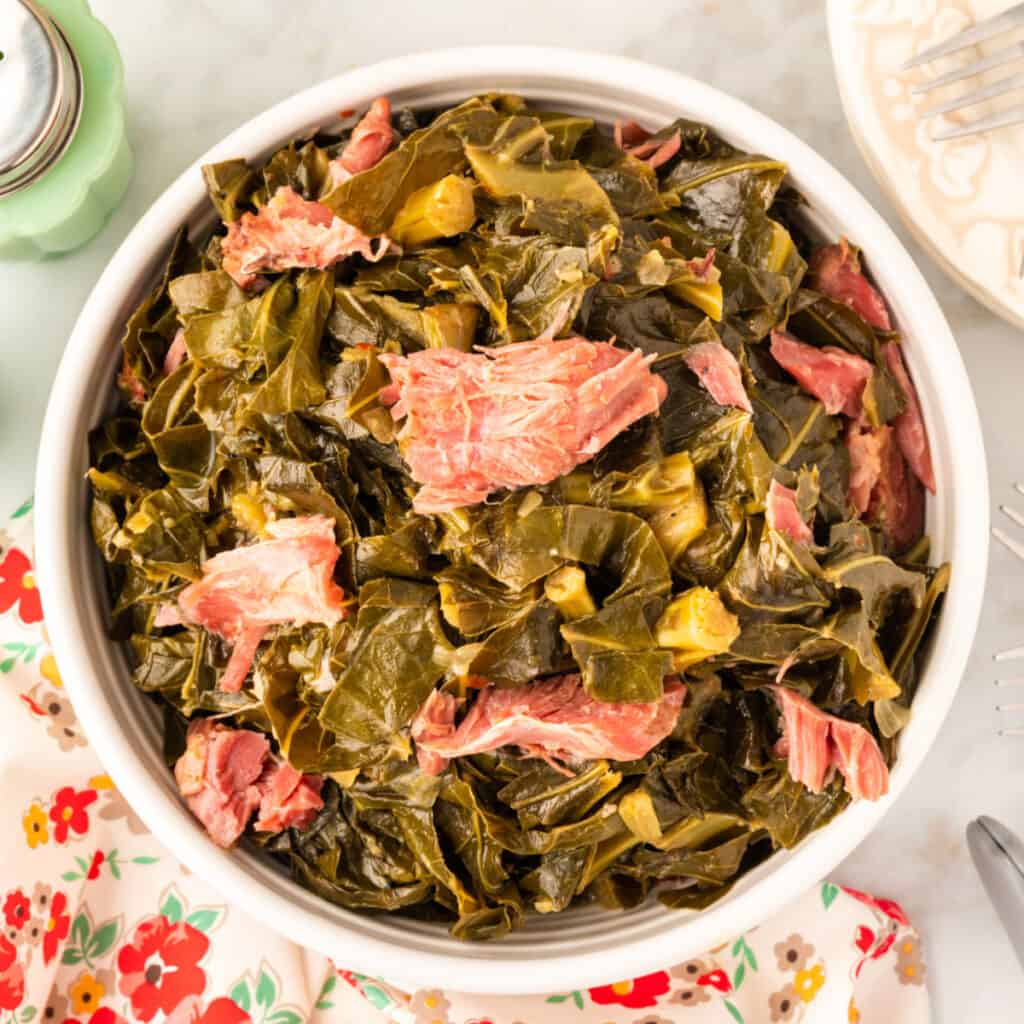 cooked collard greens in a bowl