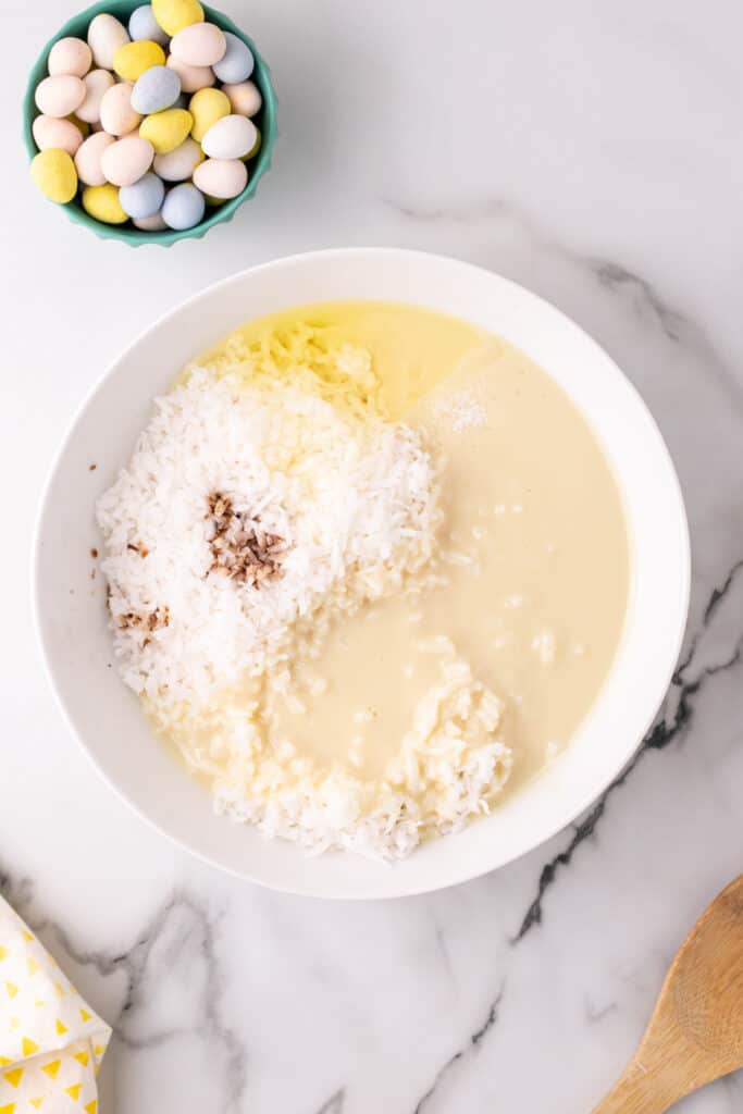 cookie ingredients in mixing bowl before being mixed