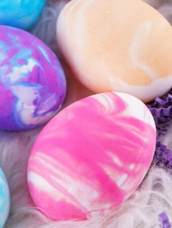 closeup of cool whip dyed easter eggs