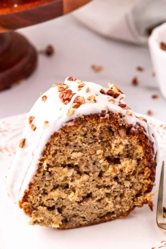 slice of hummingbird bundt cake on plate