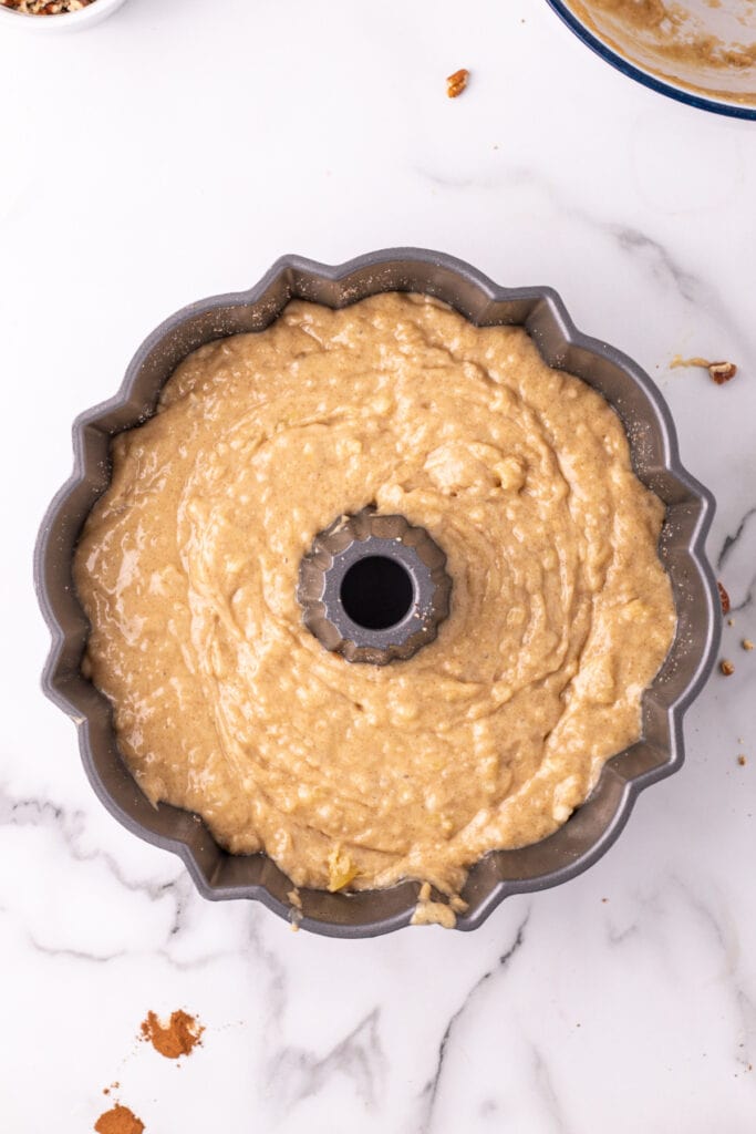 batter poured into the bundt pan