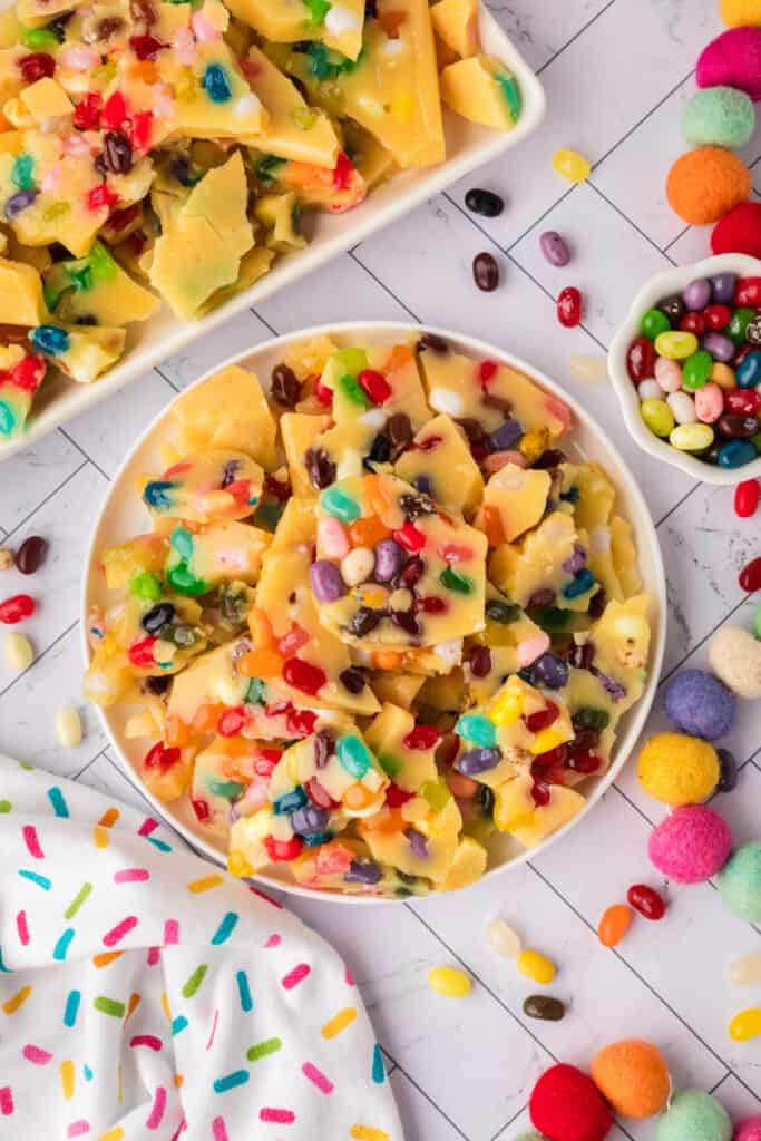 jelly bean brittle on plate