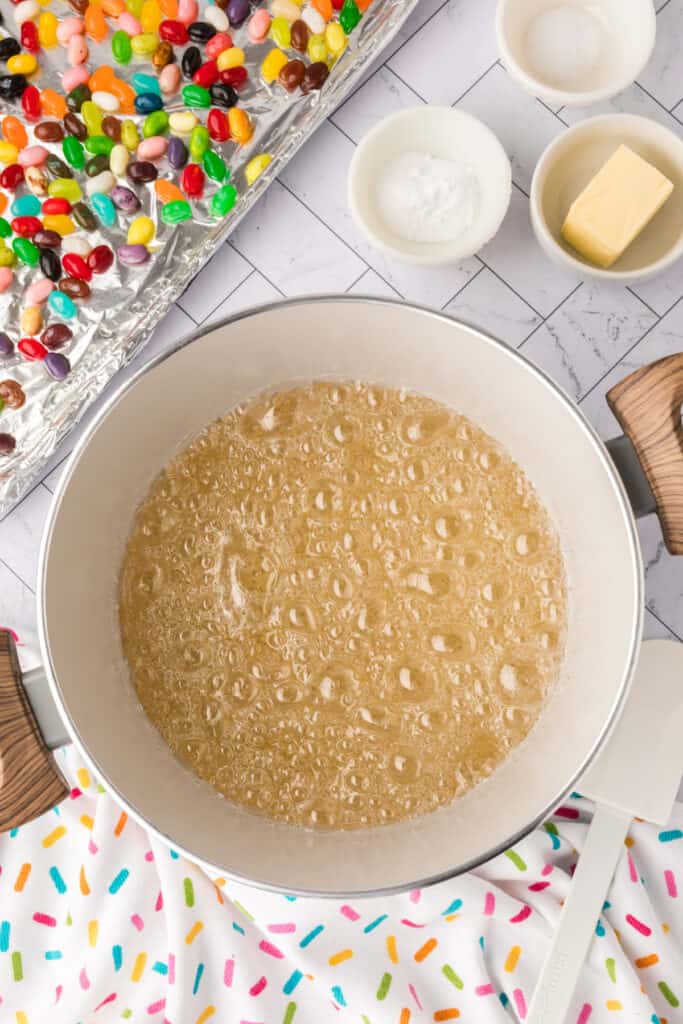 sugar, corn syrup, and water brought to a boil