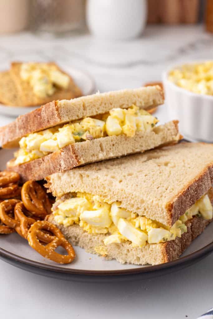 million dollar eggs salad sandwich on plate