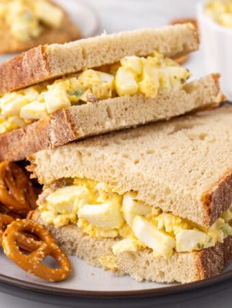 closeup of million dollar egg salad on bread