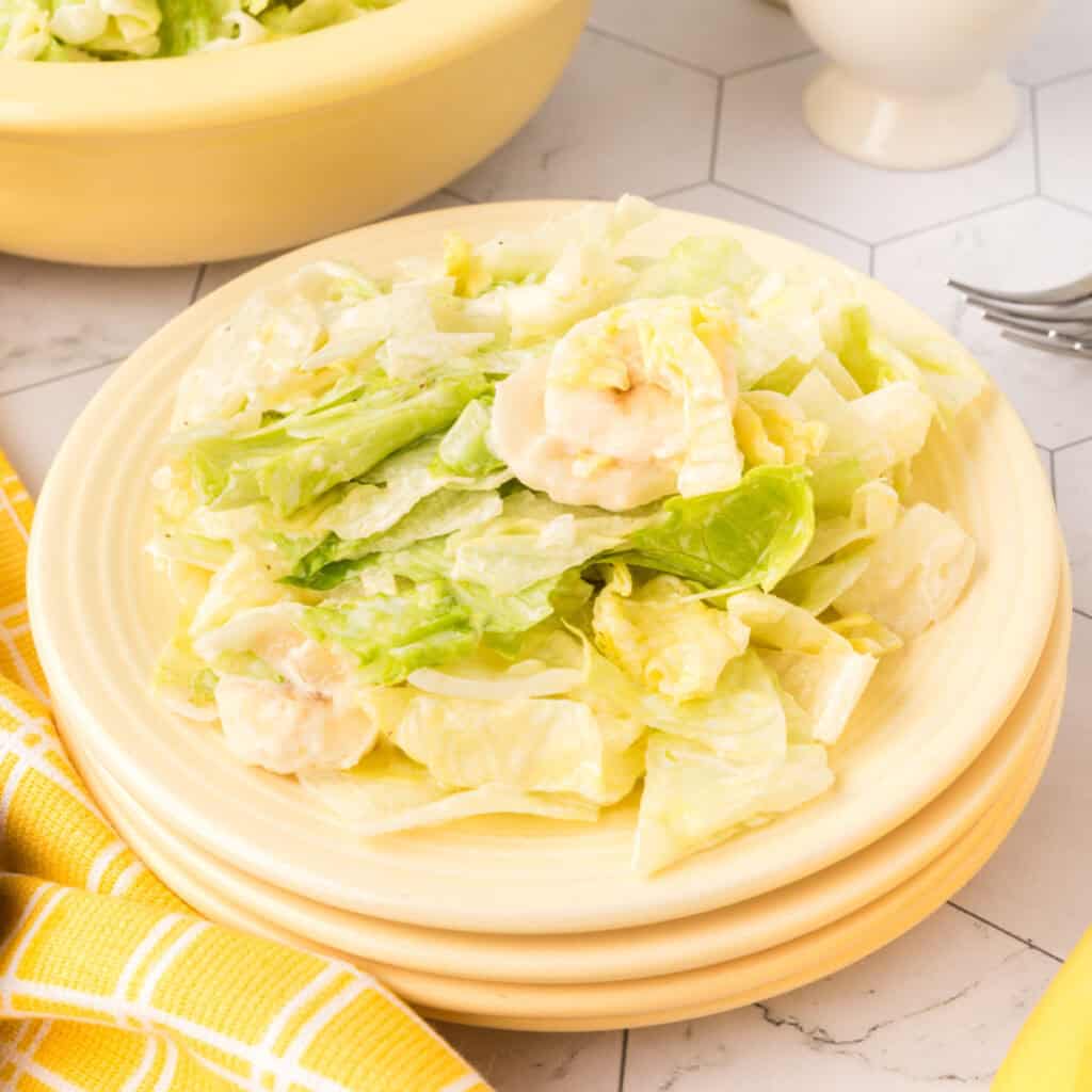 closeup of old fashioned banana lettuce salad on plate