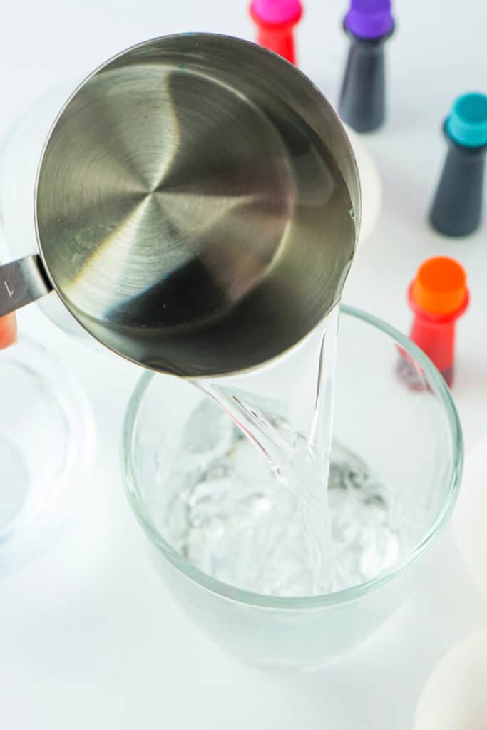 adding water to a bowl