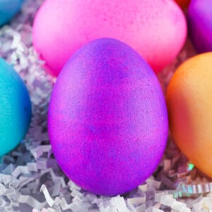 assorted colors of food coloring dyed easter eggs