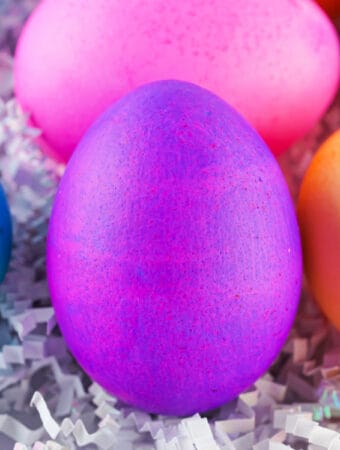 assorted colors of food coloring dyed easter eggs