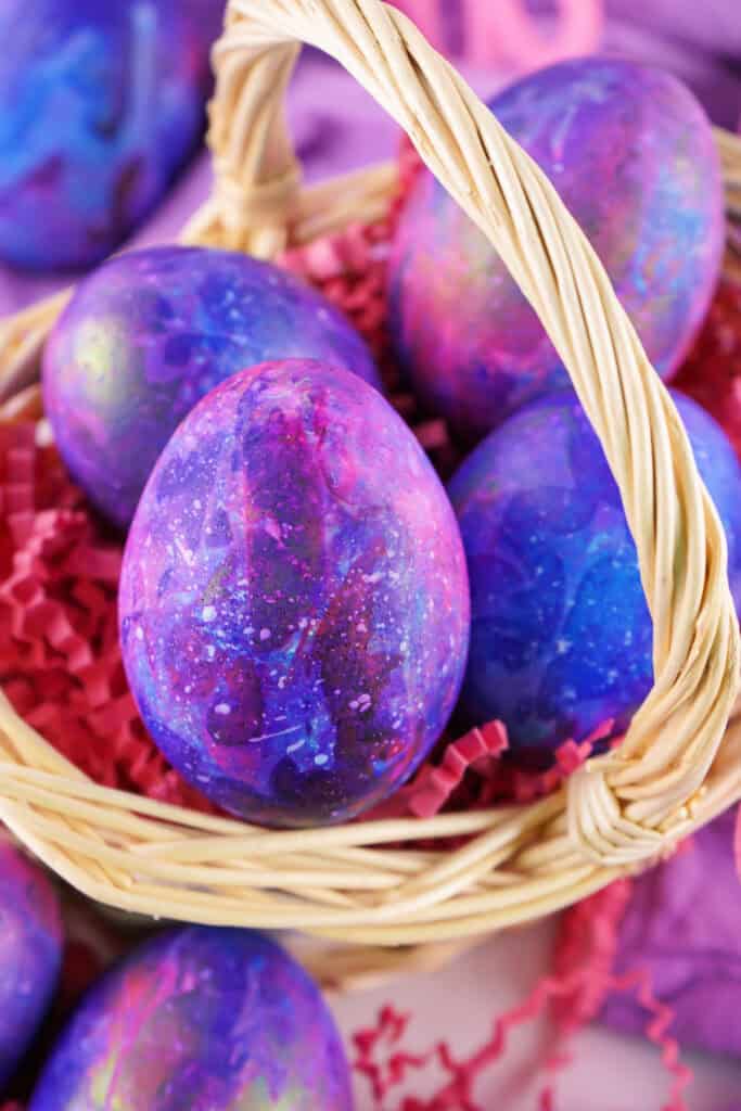 galaxy easter eggs in basket