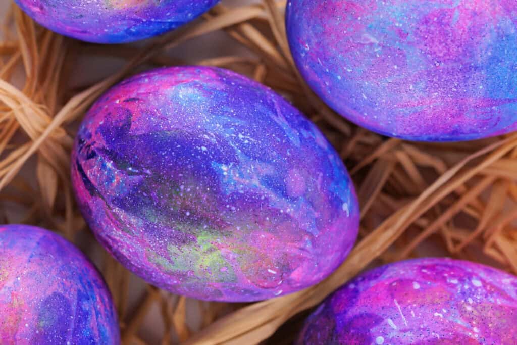 closeup of a galaxy easter egg
