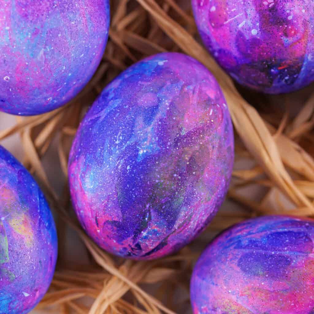closeup of a galaxy easter egg