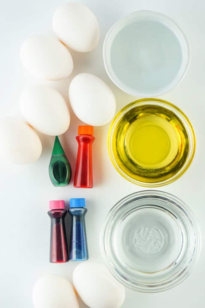 what you will need to make marbled easter eggs