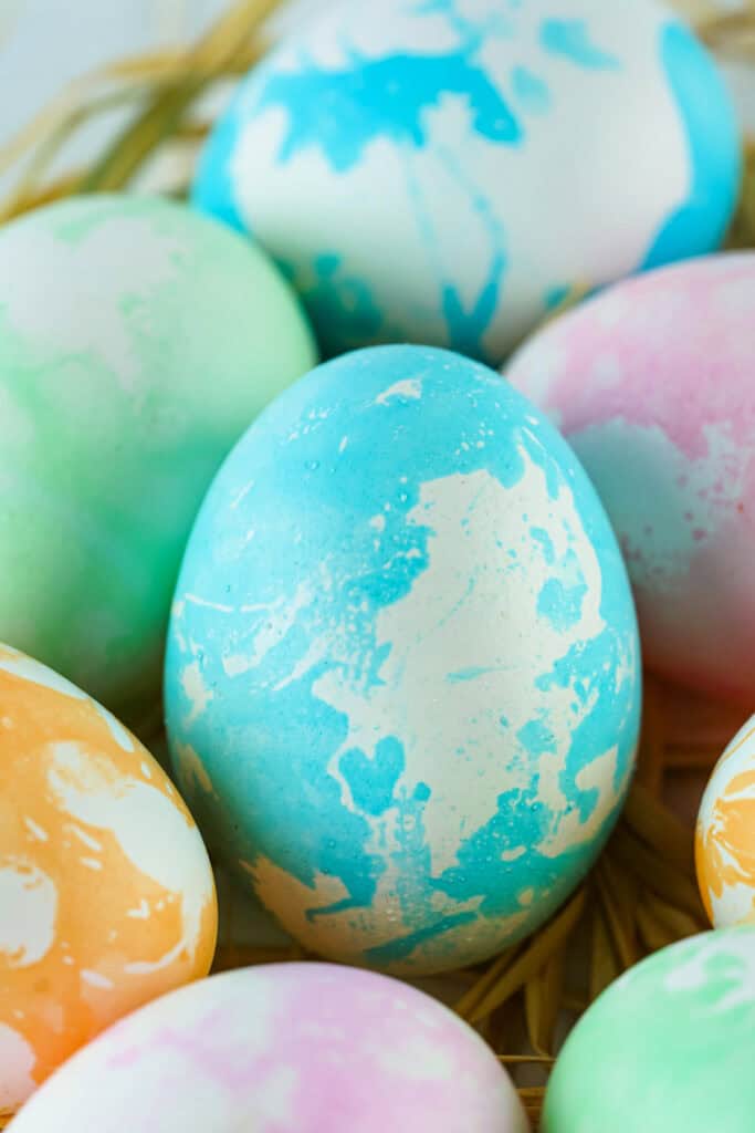 assorted colors of marbled easter eggs
