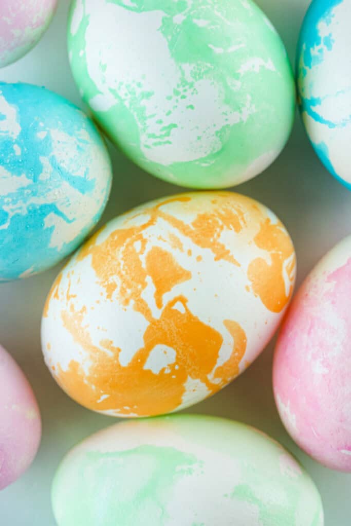 looking down on marbled easter eggs