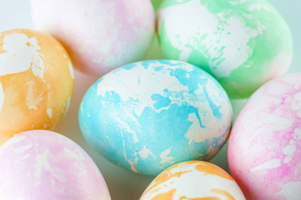 several assorted colors of marbled easter eggs