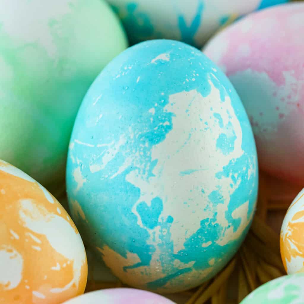 closeup of marbled easter egg