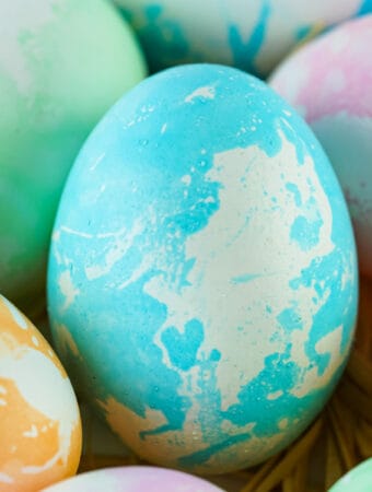 closeup of marbled easter egg