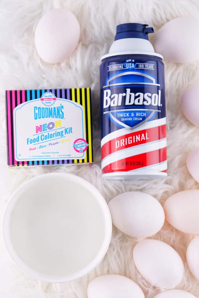 ingredients to make shaving cream dyed easter eggs