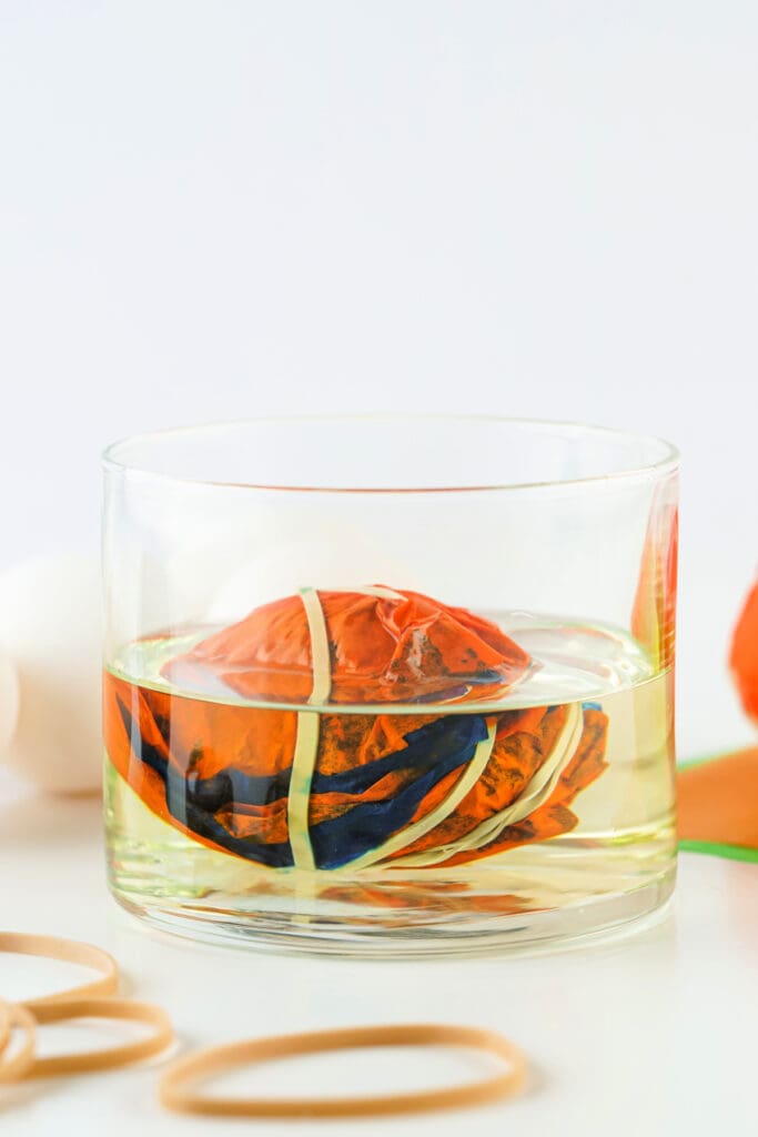 tissue paper wrapped egg in vinegar