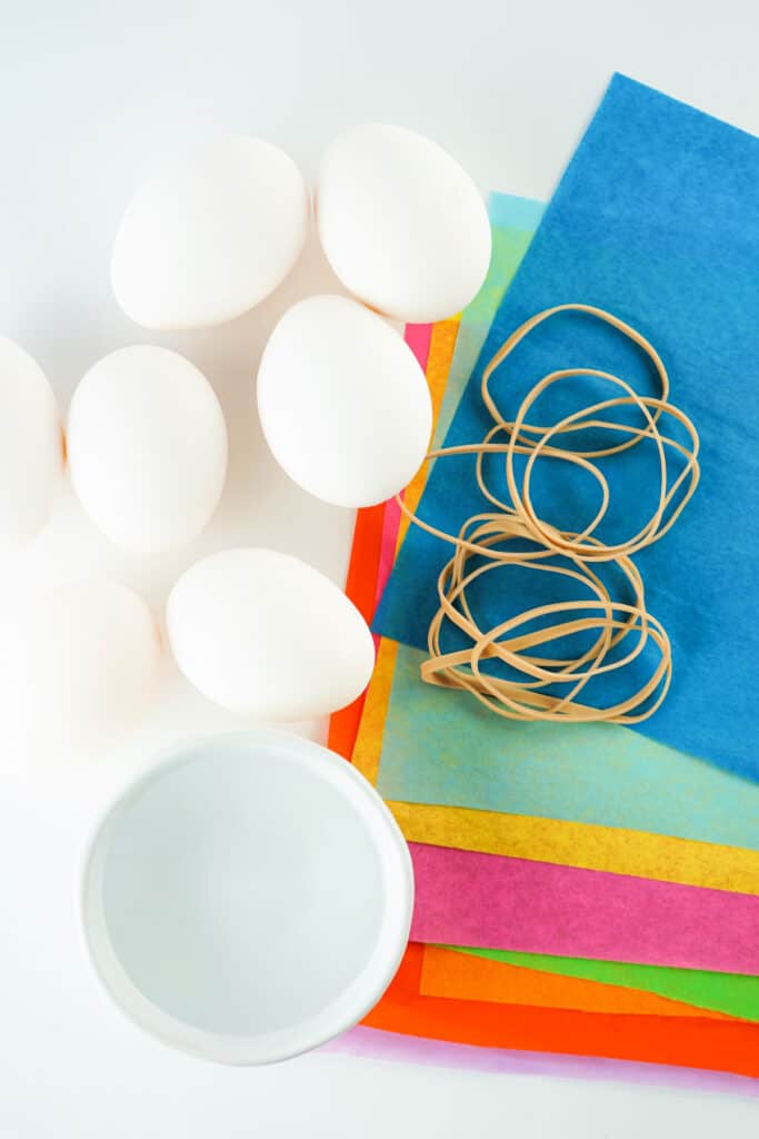 what you'll need to make tissue paper dyed easter eggs