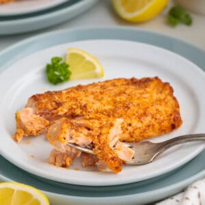 piece of air fryer salmon on plate