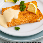 air fryer frozen salmon facebook collage