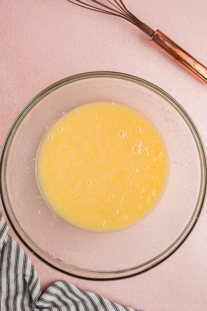 Wet ingredients fully mixed until smooth in a glass bowl