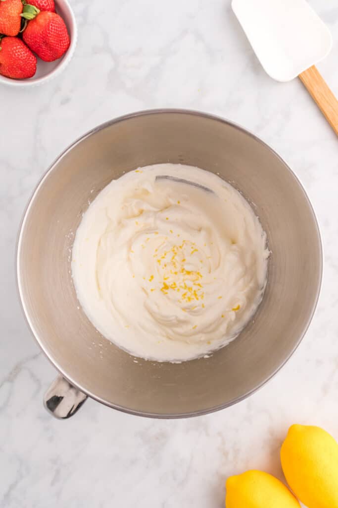 lemon cream topping in mixing bowl