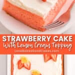 strawberry cake with lemon cream topping pin collage