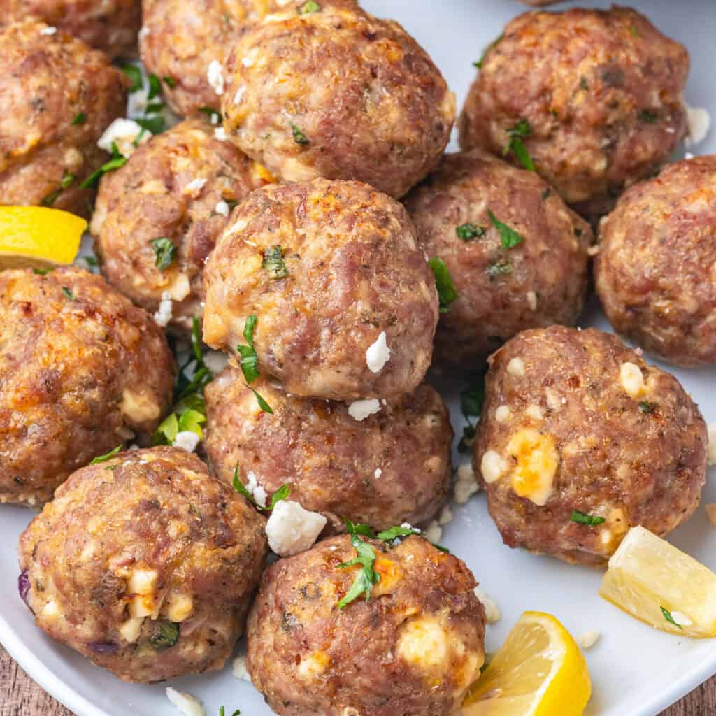 closeup of turkey feta meatballs