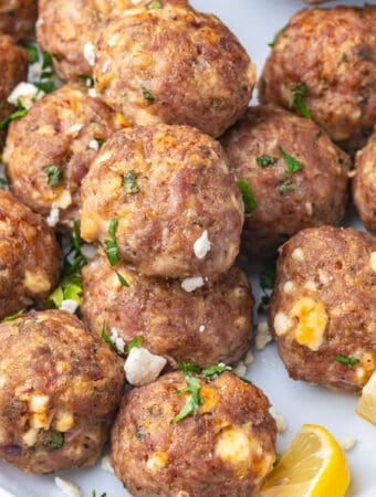 closeup of turkey feta meatballs