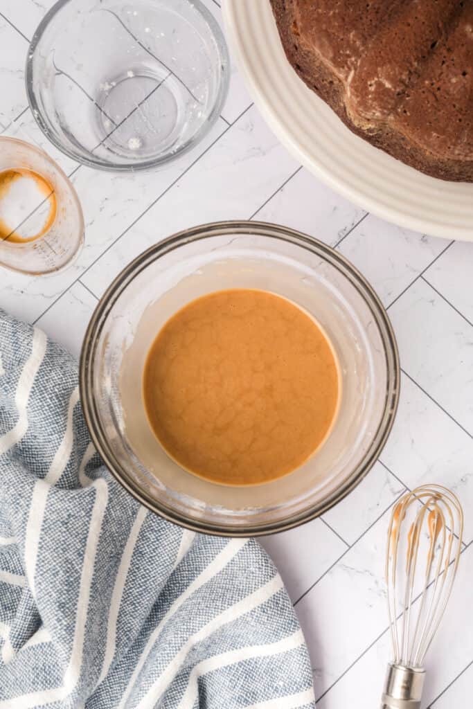 Kahlua glaze mixed and ready to drizzle over the cake.