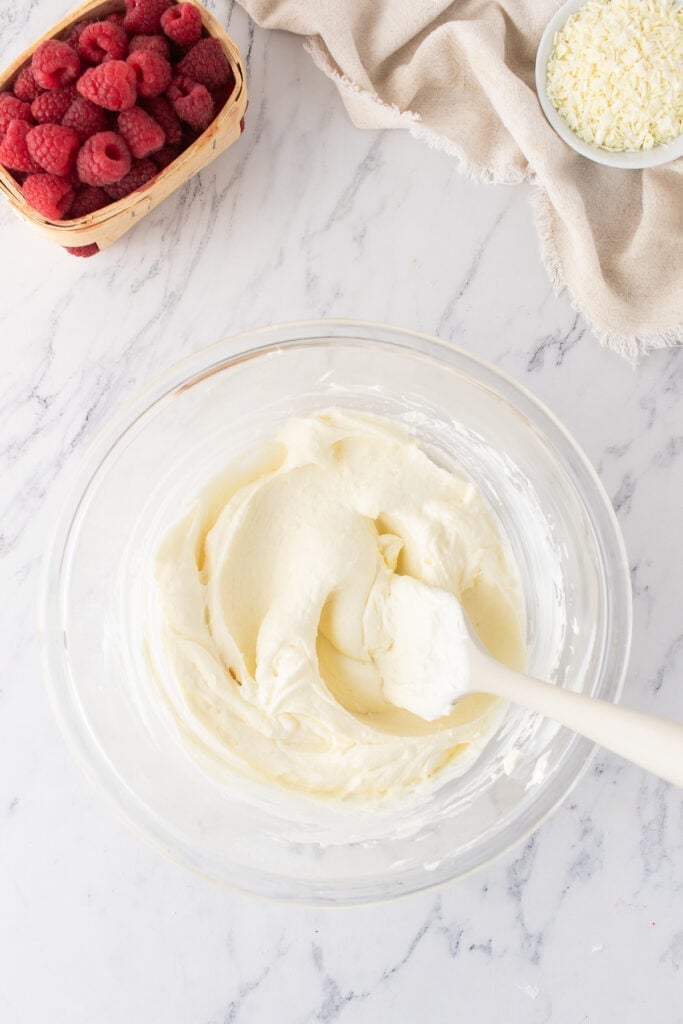 Thick and creamy mascarpone mixture fully blended and ready for layering in tiramisu.