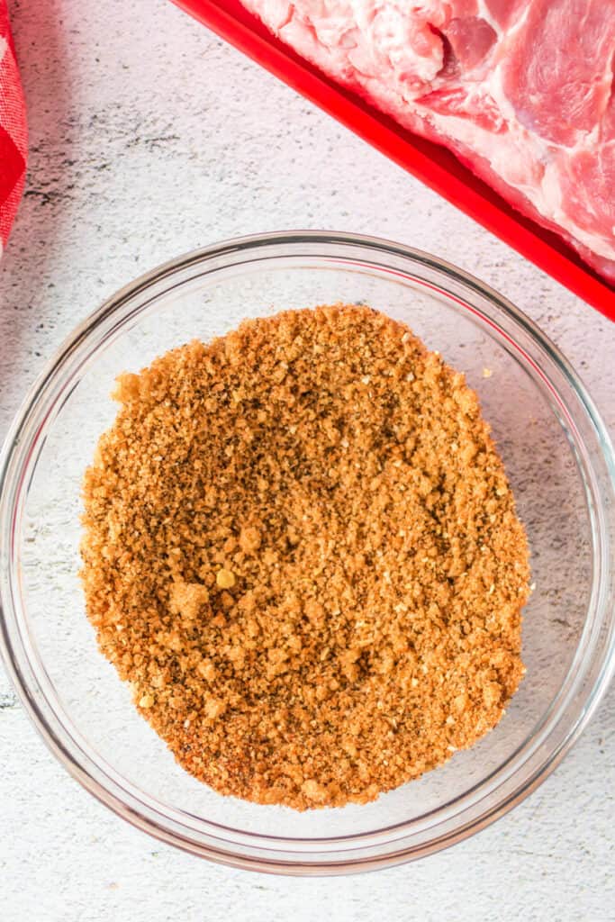 Overhead shot of fully mixed dry rub with fine and coarse textures visible.