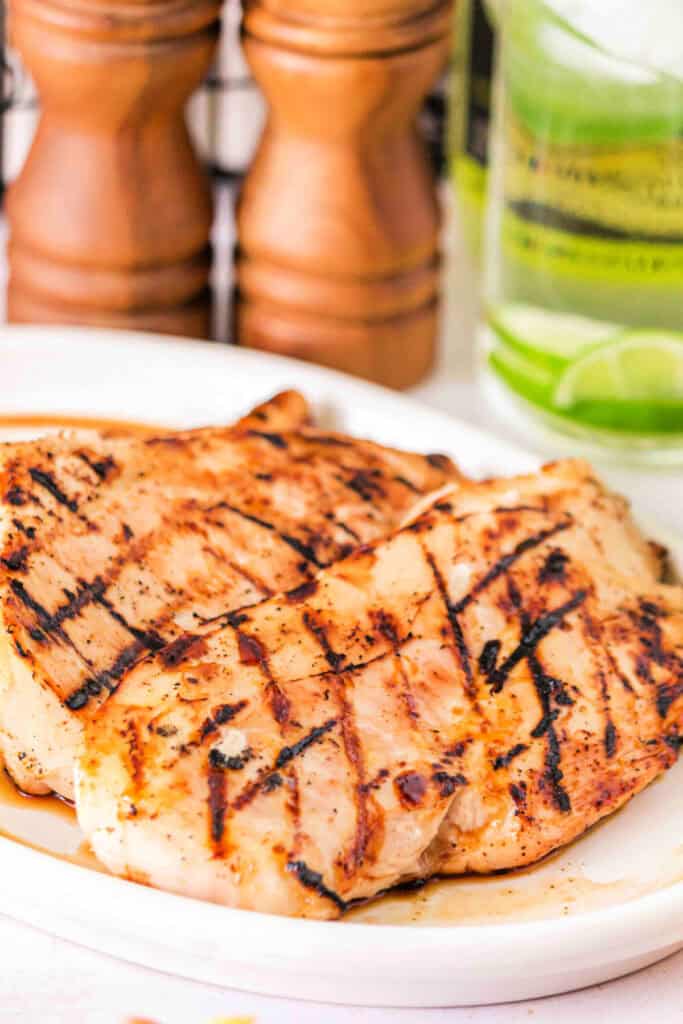 Platter of grilled Margarita chicken breasts ready to serve