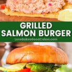grilled salmon burger pin collage