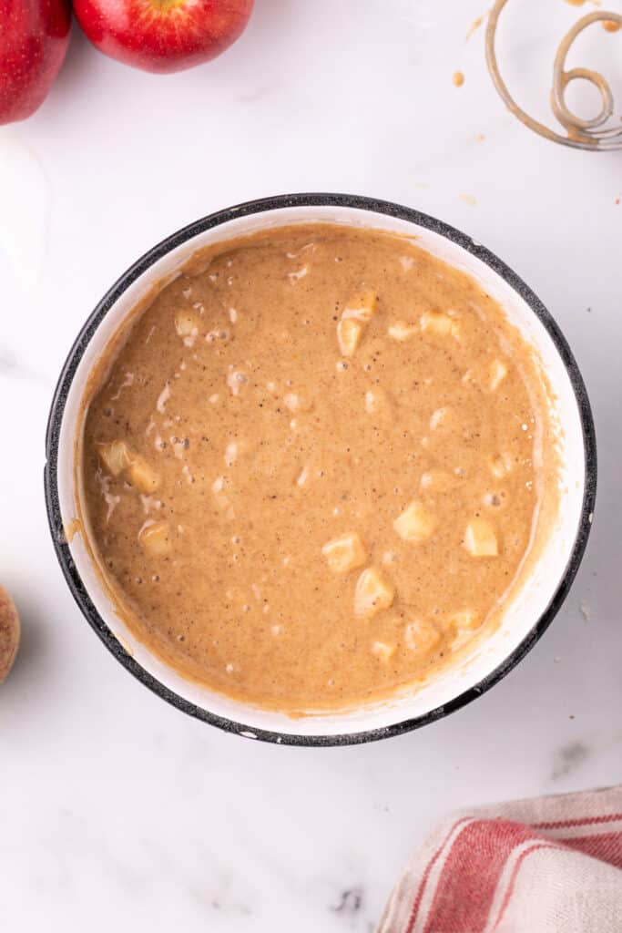 apples mixed into the cake batter