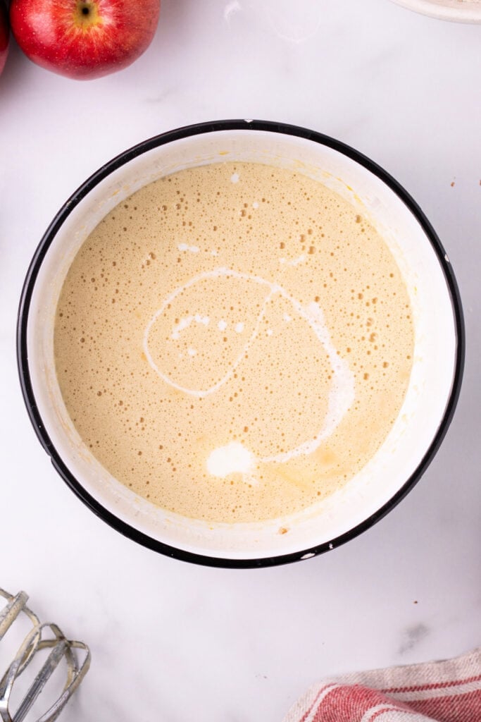 Wet ingredients beaten together into a smooth batter