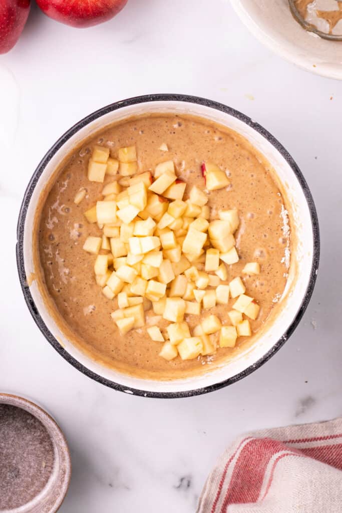 Diced apples added to the cake batter before folding in