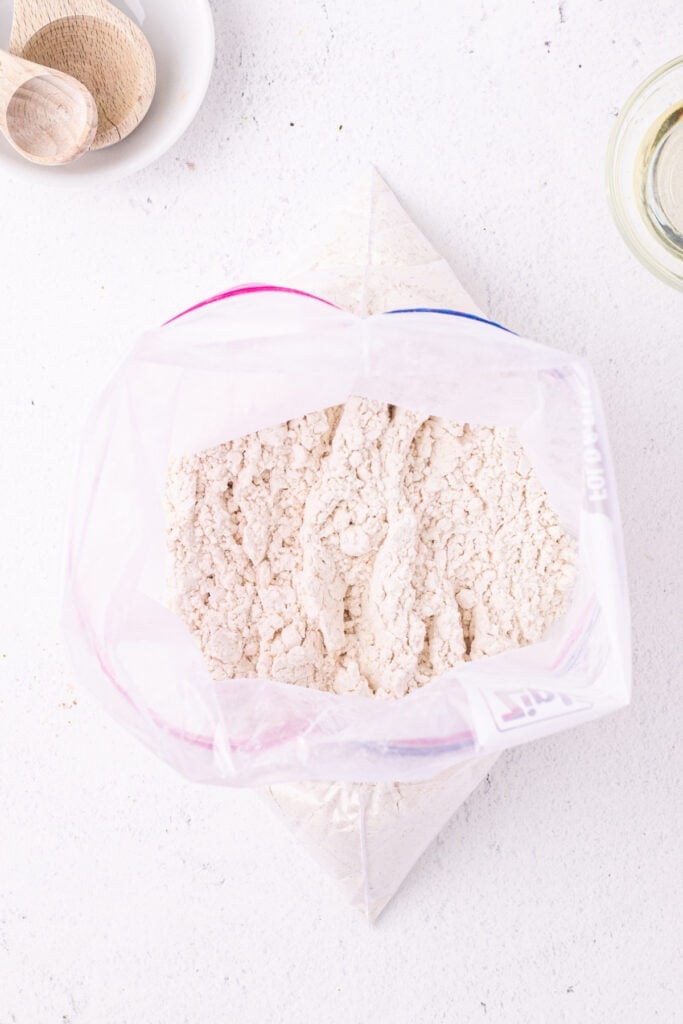 Dry ingredients shaken and mixed inside a Ziploc bag
