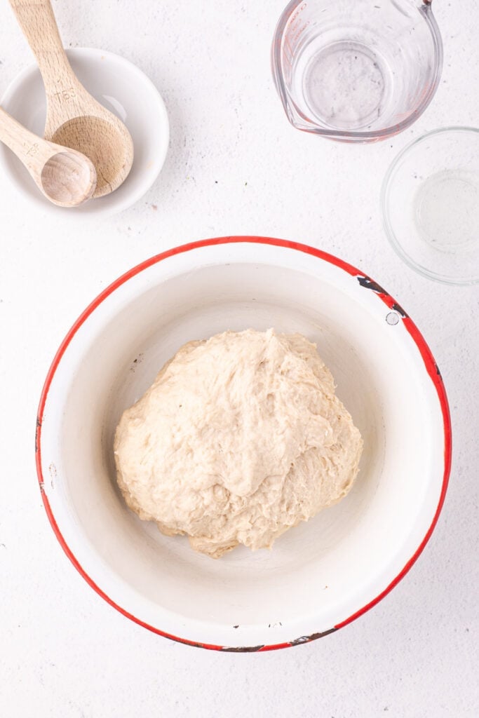 Bread dough placed in a bowl for rising