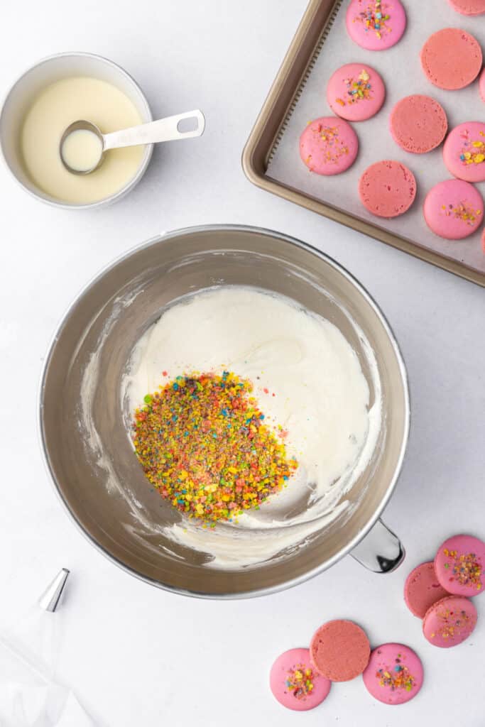 crushed fruity pebbles added to macaron filling