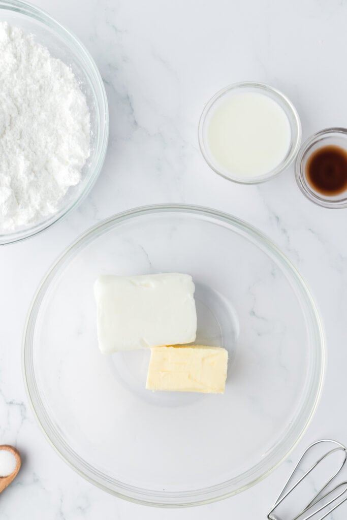 butter and shortening in large glass bowl