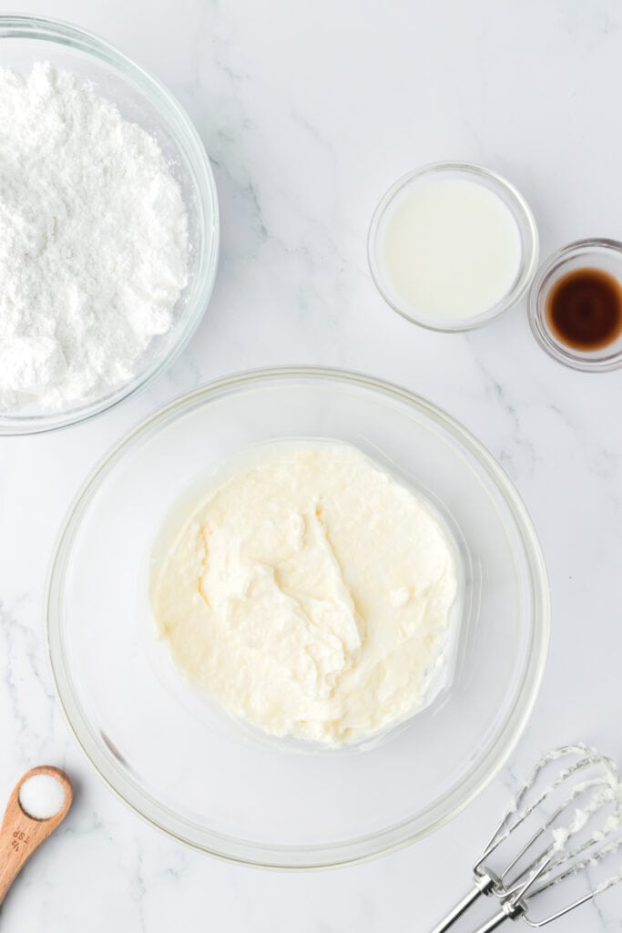 butter and shortening creamed together in glass bowl