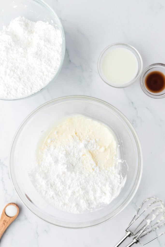 powdered sugar added to the frosting mixture