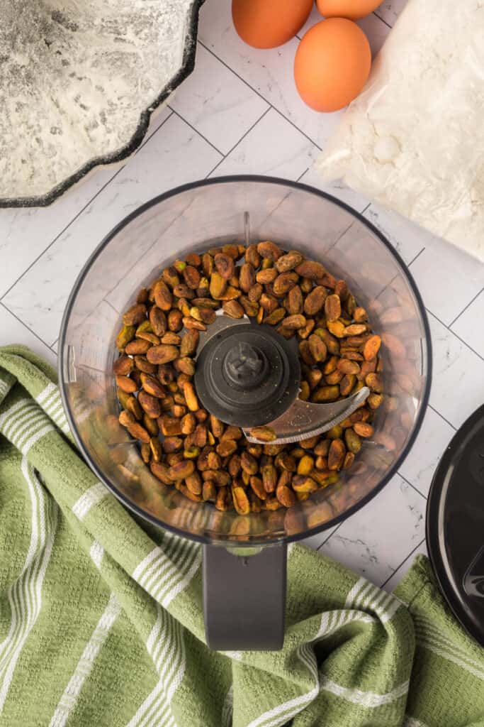 pistachios in a food processor before blending